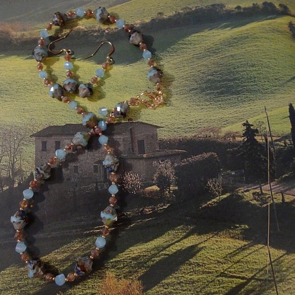 Handcrafted necklace-earring set with sky-blue Czech bicone beads - Picture 6 of 6